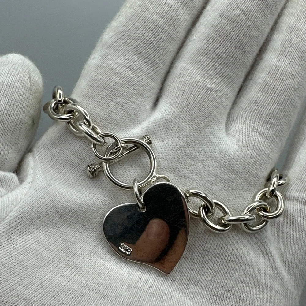 Sterling Silver Links Bracelet With‎ Hearts #342